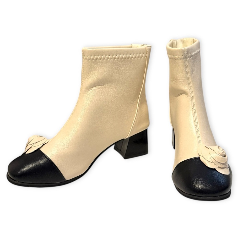 Flower Flourish Two Tone Ankle Boots Camellia Flower Size 39 New - Picture 8 of 9